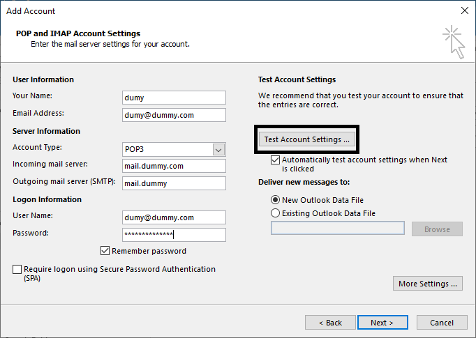Test Account Configuration