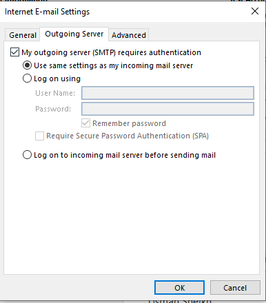 Outgoing server setting